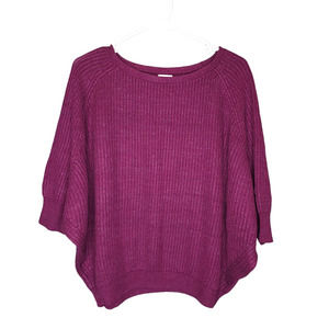 Chicos Plum Purple Cable Knit Wool Sweater 1/M Pullover Ribbed Hem Boxy Batwing